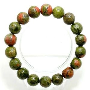 Unakite Smooth Round Gemstone Bead Bracelet 10mm, NEW